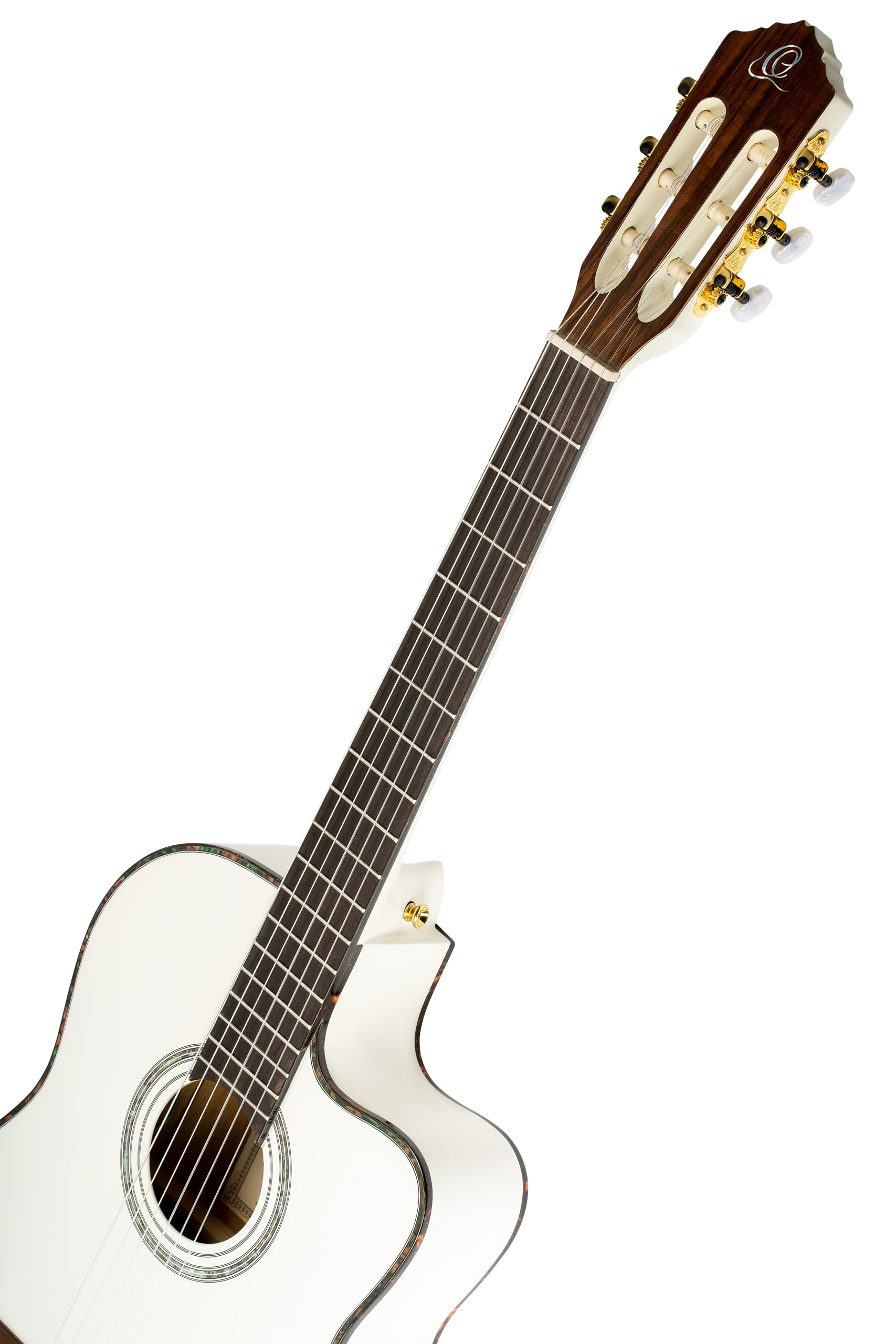 ortega-guitars-rce145wh-chitarra-classica-elettrificata-4-4-cutaway-bianca image 6