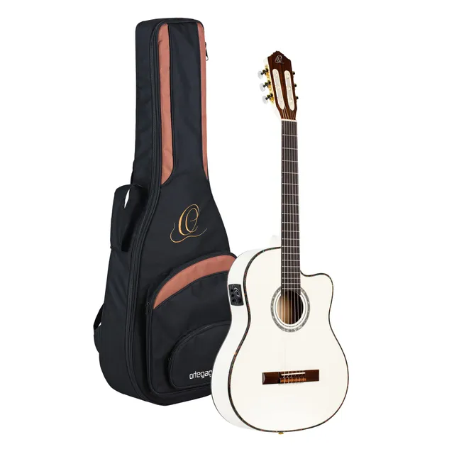 ortega-guitars-rce145wh-chitarra-classica-elettrificata-4-4-cutaway-bianca image 1