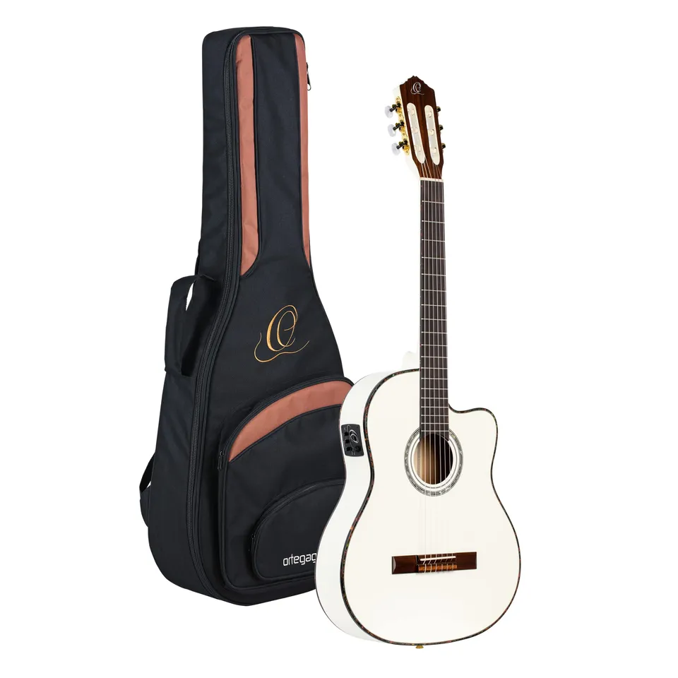 ortega-guitars-rce145wh-chitarra-classica-elettrificata-4-4-cutaway-bianca image 1