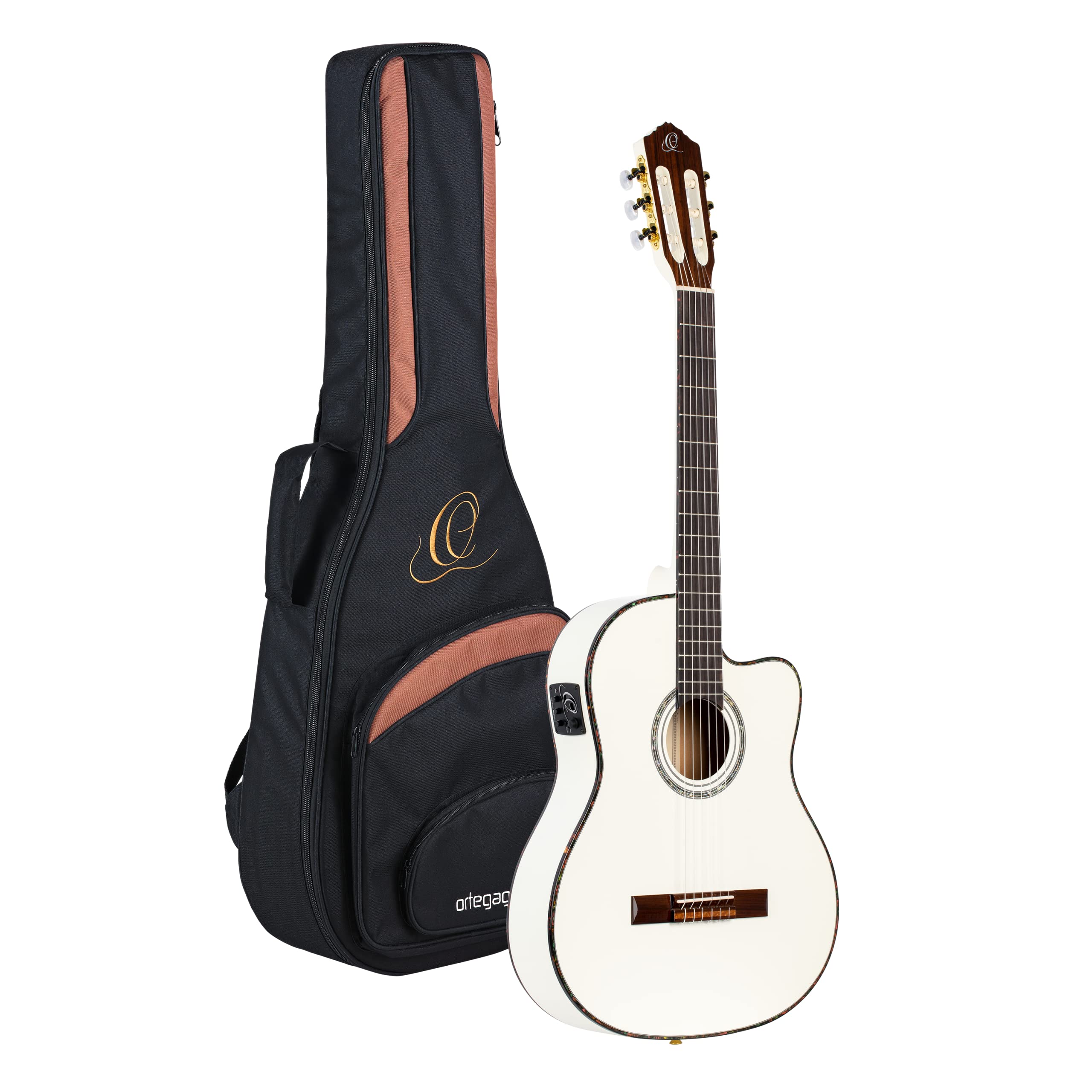 ortega-guitars-rce145wh-chitarra-classica-elettrificata-4-4-cutaway-bianca image 1