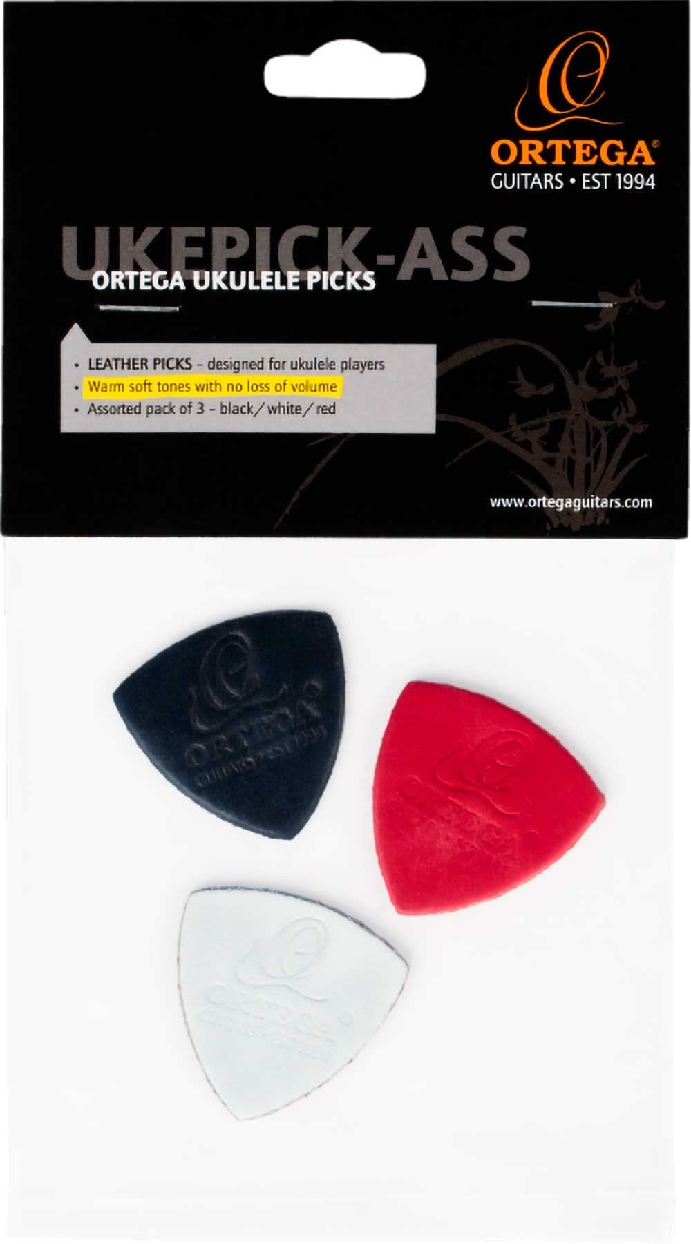 ortega-ukepick-ass-set-3-plettri-ukulele-in-vera-pelle-nero-bianco-rosso image 3